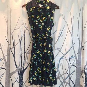 Navy and lemon belted dress
